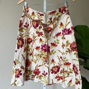 Laundry by Shelli Segal gorgeous ikat floral poplin waist tie skirt